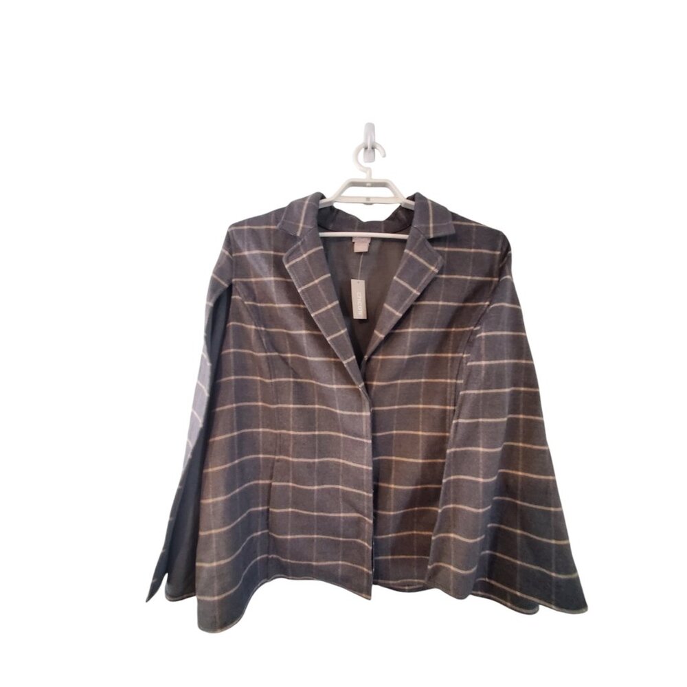 Chicos nwt plush cape size 4 US 20 22 feminine windowpane slate heather …